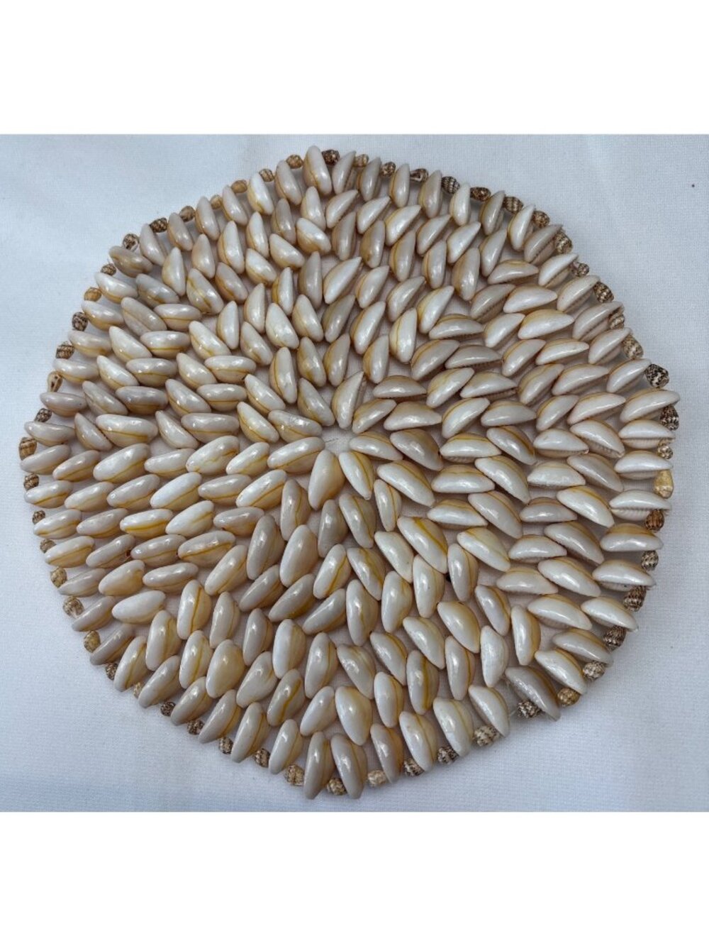 Handmade Shell Trivet 9" Round Natural Beige White Coastal Beach Decor Accent